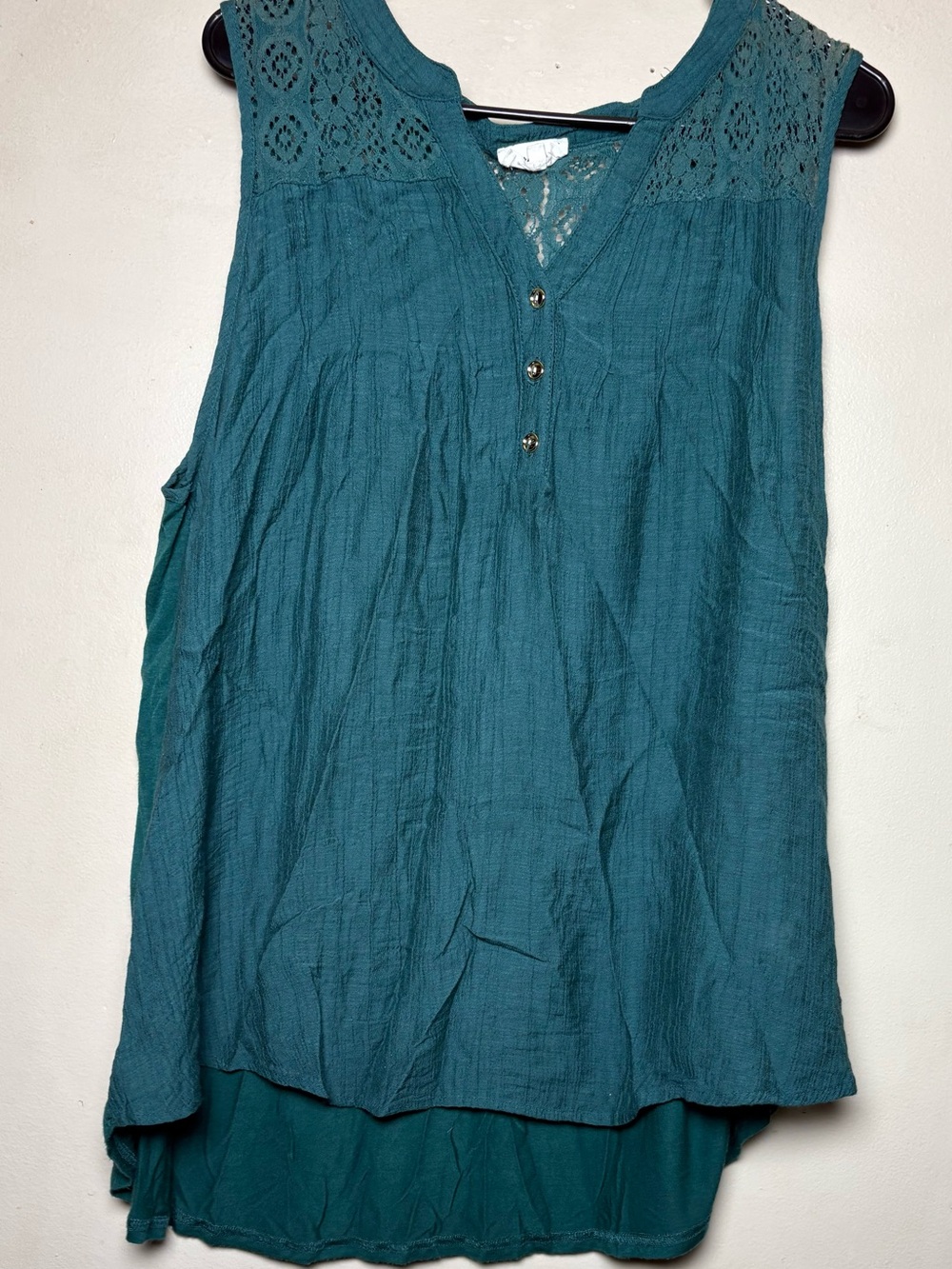 Siren Lily Teal Crochet Lace Yoke Top